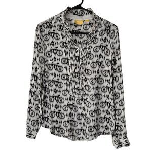 Anthropologie Maeve black and white bicycle button down shirt 2